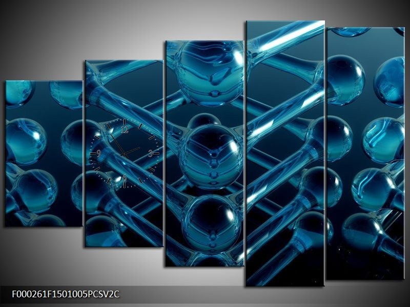 Klok schilderij Abstract | Blauw, Zwart, Wit | 150x100cm 5Luik