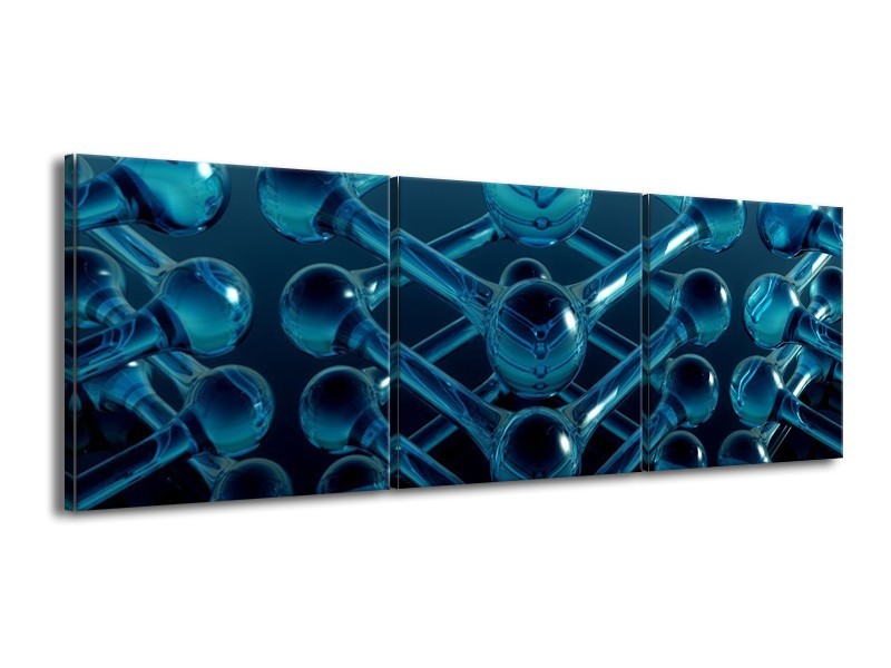 Glas schilderij Abstract | Blauw, Zwart, Wit | 150x50cm 3Luik