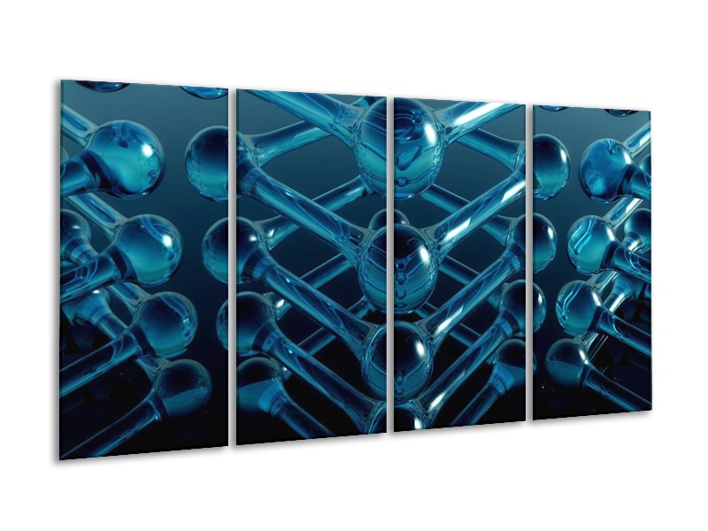 Canvas schilderij Abstract | Blauw, Zwart, Wit | 160x80cm 4Luik