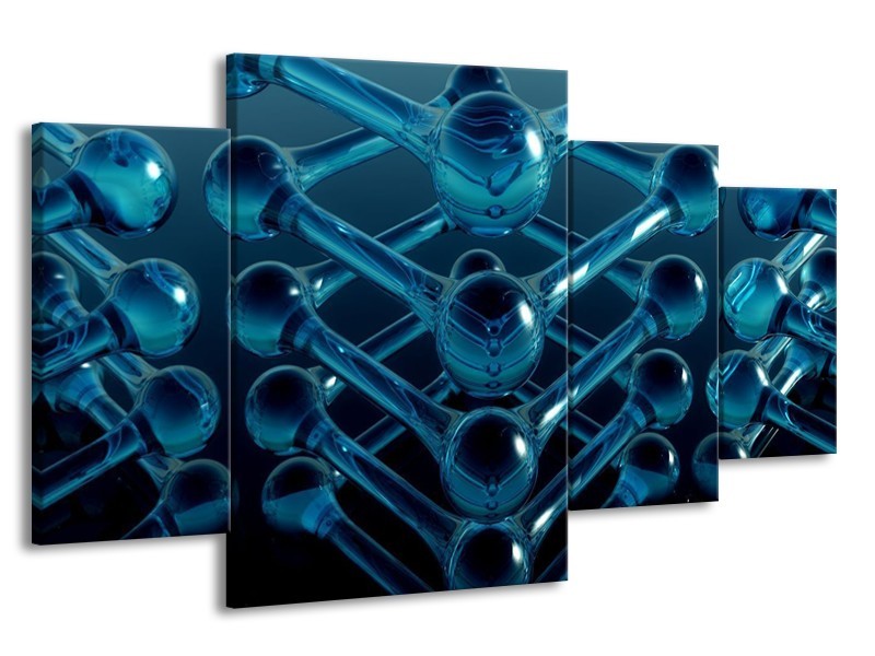 Canvas schilderij Abstract | Blauw, Zwart, Wit | 160x90cm 4Luik
