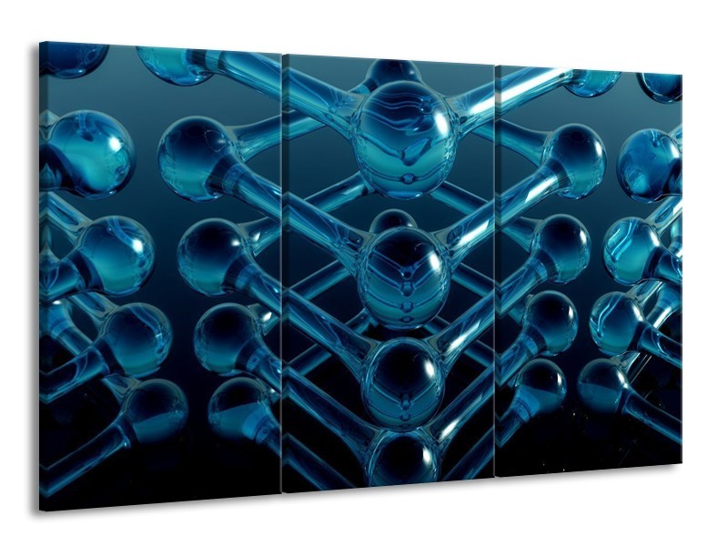 Canvas schilderij Abstract | Blauw, Zwart, Wit | 165x100cm 3Luik