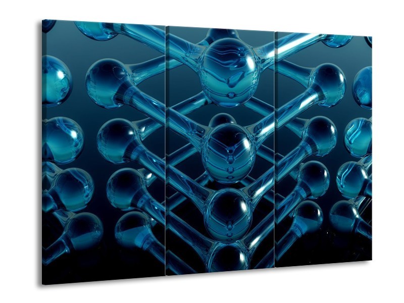 Canvas schilderij Abstract | Blauw, Zwart, Wit | 90x60cm 3Luik
