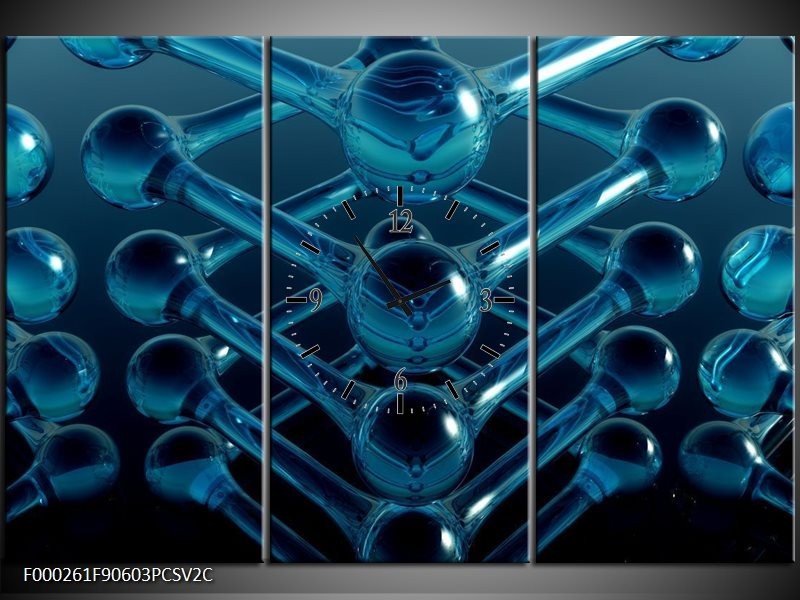 Klok schilderij Abstract | Blauw, Zwart, Wit | 90x60cm 3Luik