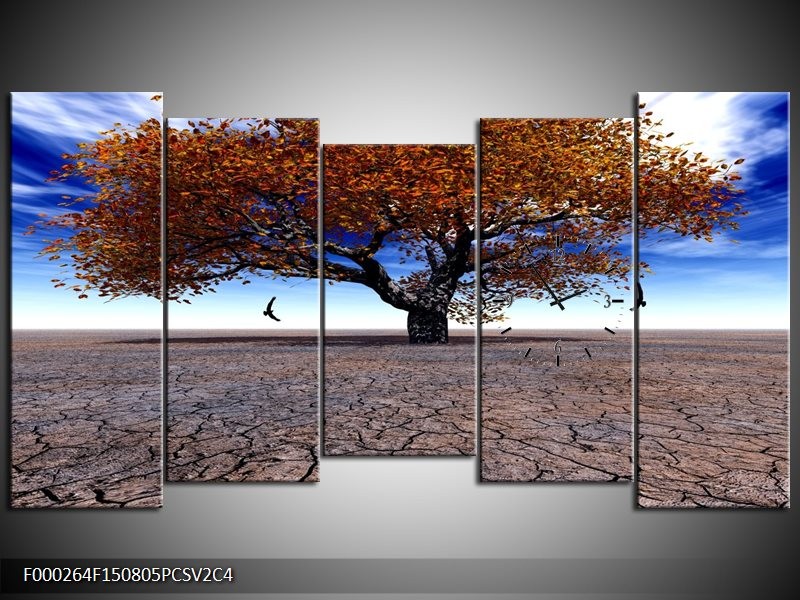 Klok schilderij Boom | Grijs, Blauw, Bruin | 150x80cm 5Luik