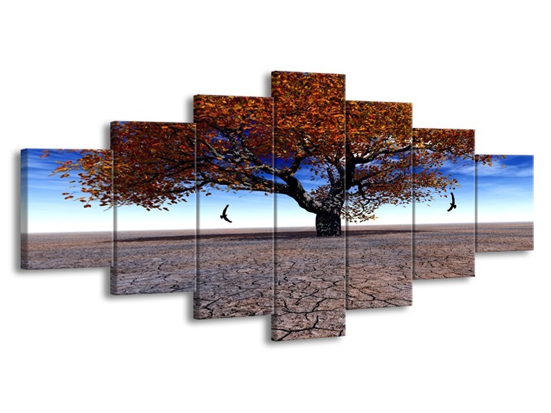 Canvas schilderij Boom | Grijs, Blauw, Bruin | 210x100cm 7Luik