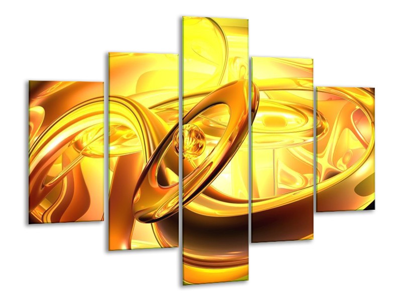 Canvas schilderij Abstract | Geel, Goud, Oranje | 100x70cm 5Luik