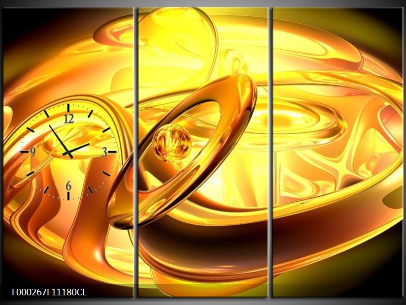 Klok schilderij Abstract | Geel, Goud, Oranje | 111x80cm 3Luik