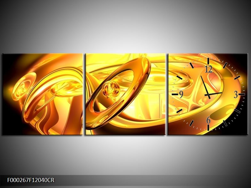 Klok schilderij Abstract | Geel, Goud, Oranje | 120x40cm 3Luik