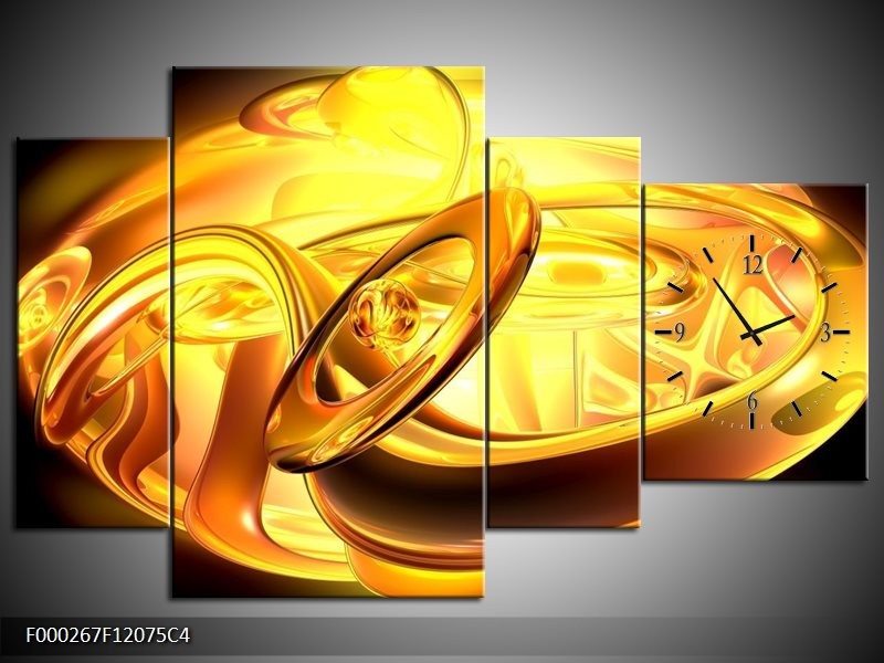 Klok schilderij Abstract | Geel, Goud, Oranje | 120x75cm 4Luik