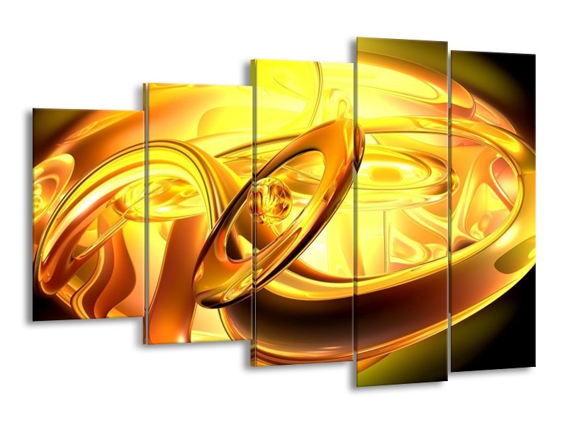 Canvas schilderij Abstract | Geel, Goud, Oranje | 150x100cm 5Luik