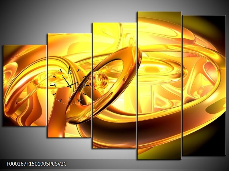 Klok schilderij Abstract | Geel, Goud, Oranje | 150x100cm 5Luik