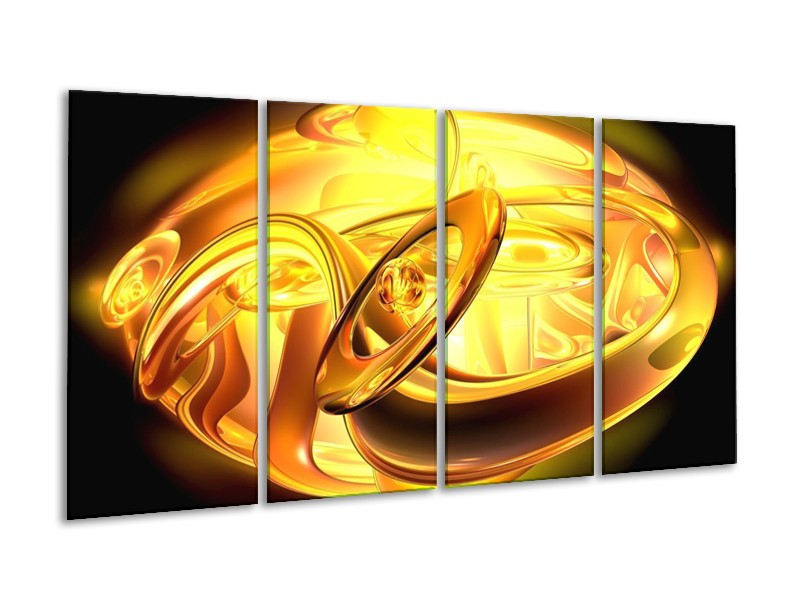 Canvas schilderij Abstract | Geel, Goud, Oranje | 160x80cm 4Luik
