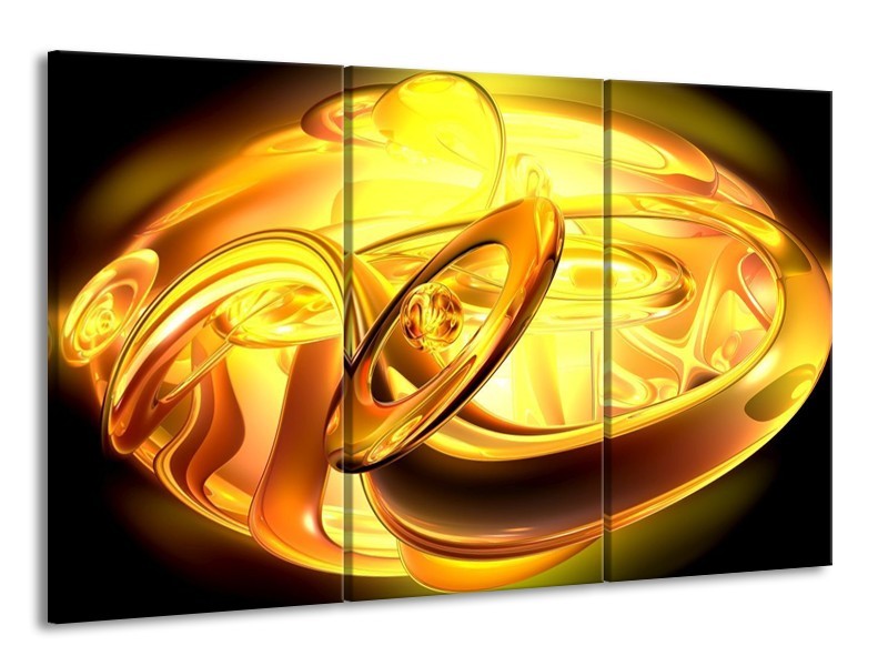 Canvas schilderij Abstract | Geel, Goud, Oranje | 165x100cm 3Luik