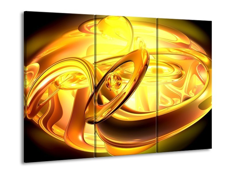 Canvas schilderij Abstract | Geel, Goud, Oranje | 90x60cm 3Luik