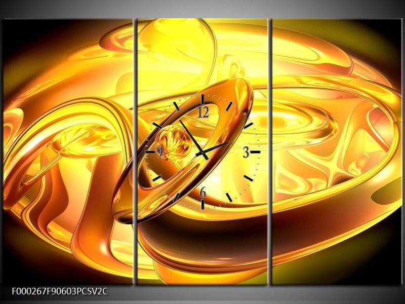 Klok schilderij Abstract | Geel, Goud, Oranje | 90x60cm 3Luik