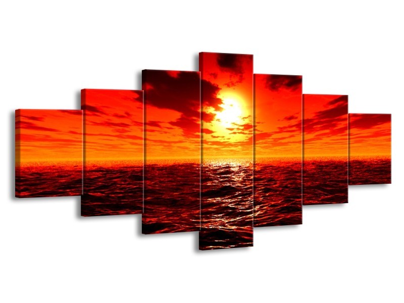 Glas schilderij Zee | Rood, Geel, Oranje | 210x100cm 7Luik