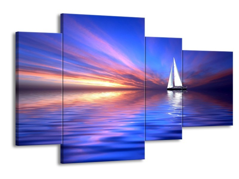 Glas schilderij Boot | Blauw, Wit, Paars | 120x75cm 4Luik