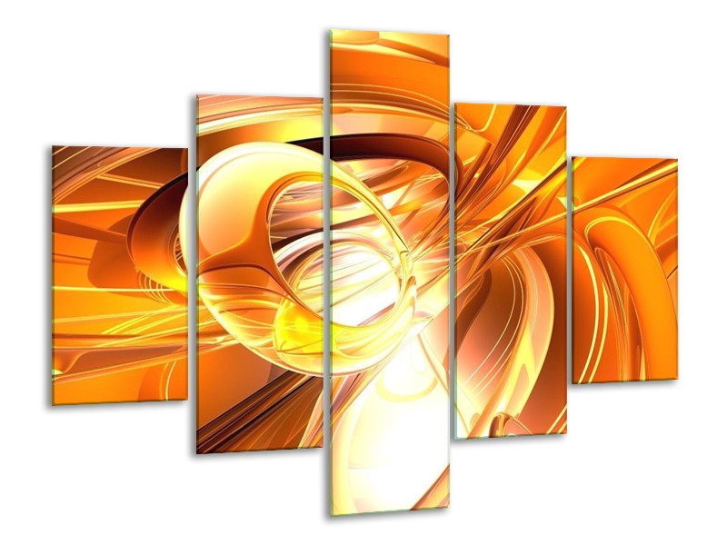 Glas schilderij Abstract | Geel, Goud, Wit | 100x70cm 5Luik