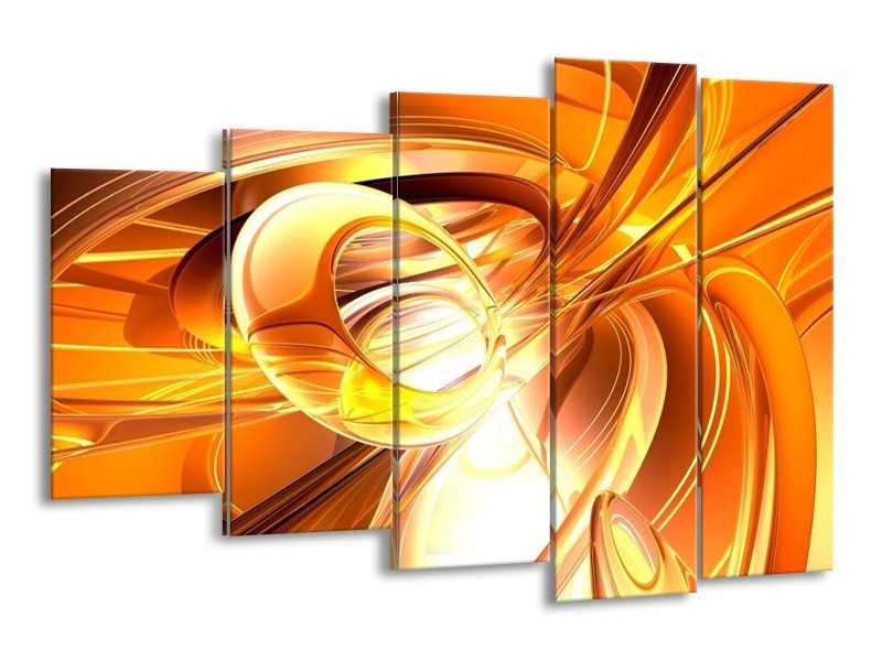Canvas schilderij Abstract | Geel, Goud, Wit | 150x100cm 5Luik