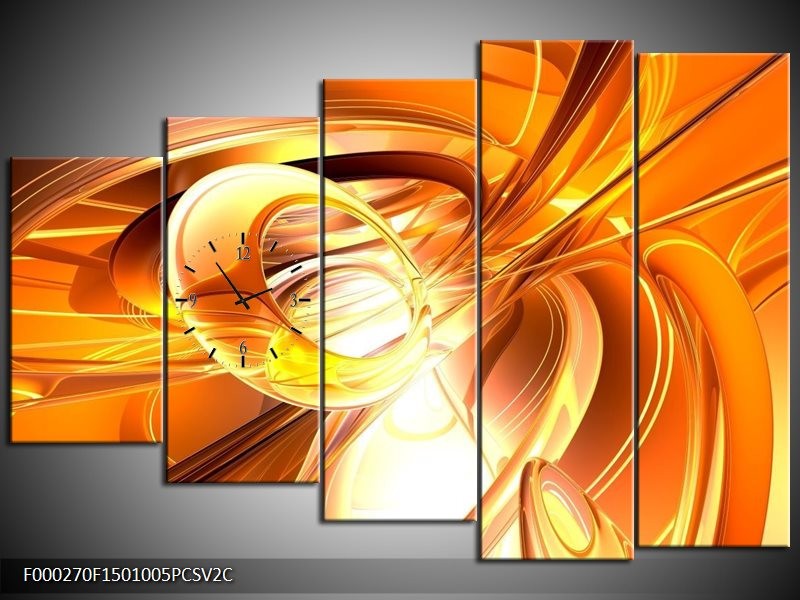 Klok schilderij Abstract | Geel, Goud, Wit | 150x100cm 5Luik
