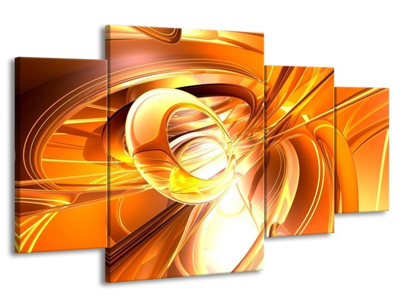 Canvas schilderij Abstract | Geel, Goud, Wit | 160x90cm 4Luik