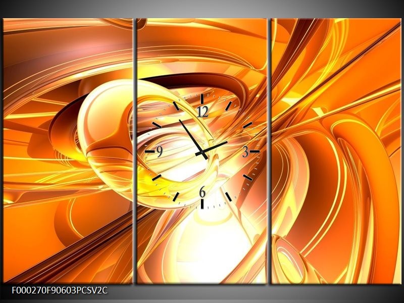 Klok schilderij Abstract | Geel, Goud, Wit | 90x60cm 3Luik