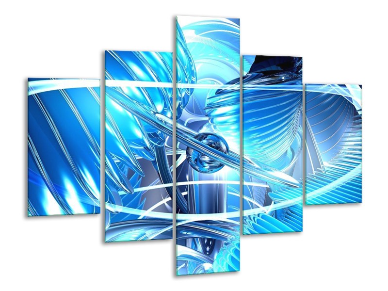 Canvas schilderij Abstract | Blauw, Wit, Grijs | 100x70cm 5Luik