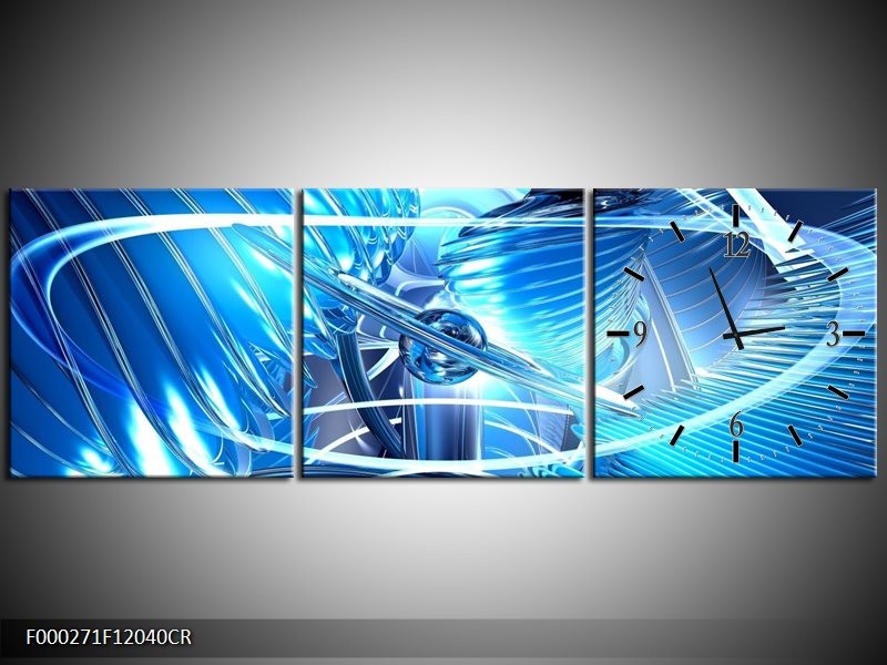Klok schilderij Abstract | Blauw, Wit, Grijs | 120x40cm 3Luik