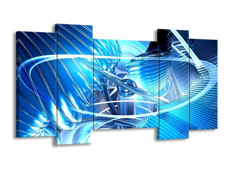 Canvas schilderij Abstract | Blauw, Wit, Grijs | 120x65 5Luik