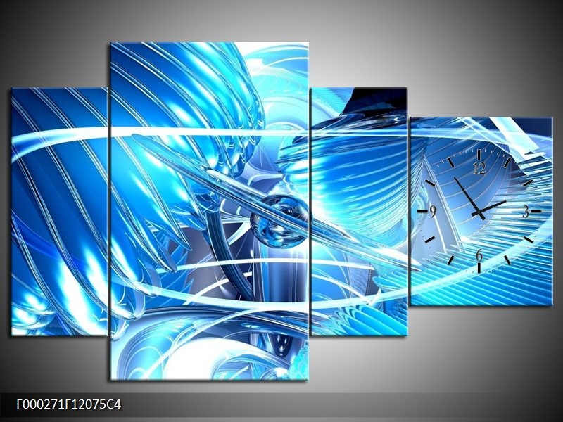 Klok schilderij Abstract | Blauw, Wit, Grijs | 120x75cm 4Luik