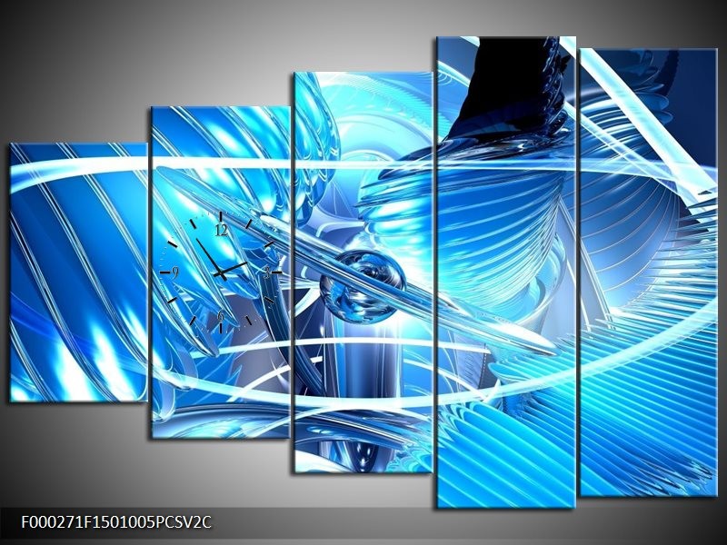Klok schilderij Abstract | Blauw, Wit, Grijs | 150x100cm 5Luik
