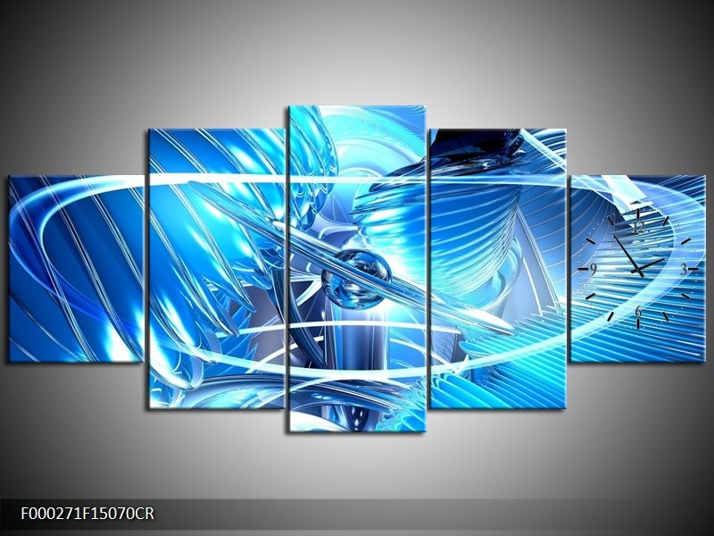 Klok schilderij Abstract | Blauw, Wit, Grijs | 150x70cm 5Luik