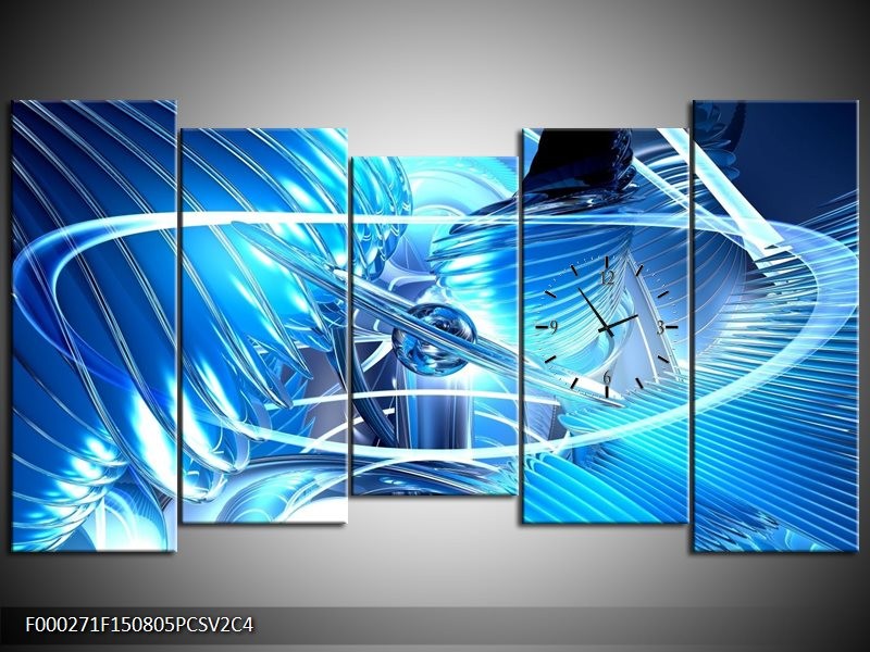 Klok schilderij Abstract | Blauw, Wit, Grijs | 150x80cm 5Luik
