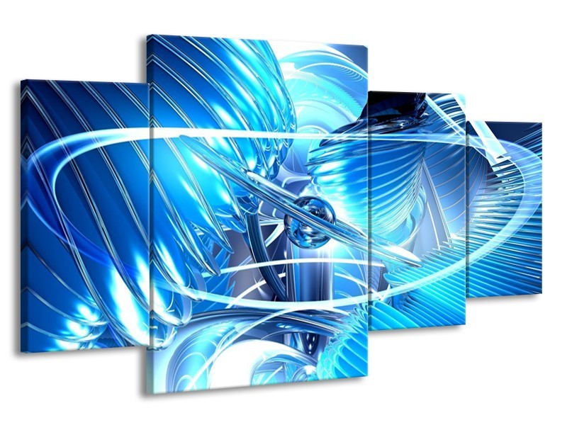Canvas schilderij Abstract | Blauw, Wit, Grijs | 160x90cm 4Luik