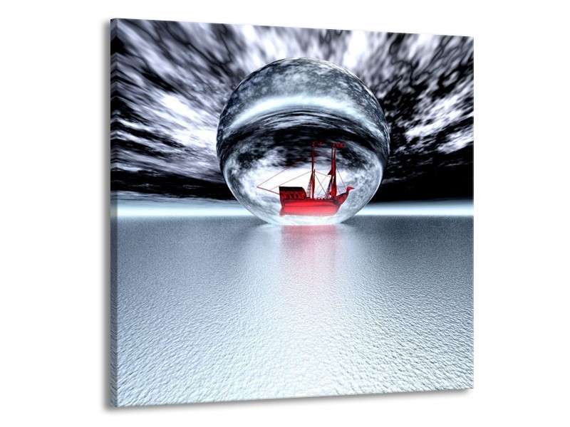 Glas schilderij Boot | Grijs, Wit, Rood | 50x50cm 1Luik