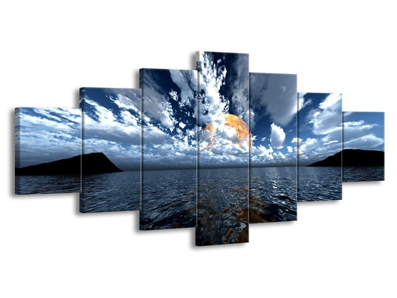 Canvas schilderij Zee | Blauw, Wit, Grijs | 210x100cm 7Luik
