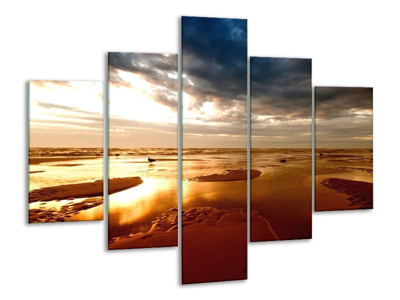 Canvas schilderij Strand | Grijs, Geel, Wit | 100x70cm 5Luik