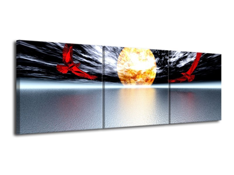 Glas schilderij Maan | Grijs, Rood, Geel | 120x40cm 3Luik