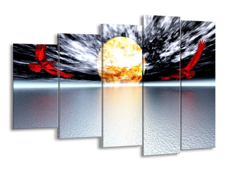 Glas schilderij Maan | Grijs, Rood, Geel | 150x100cm 5Luik