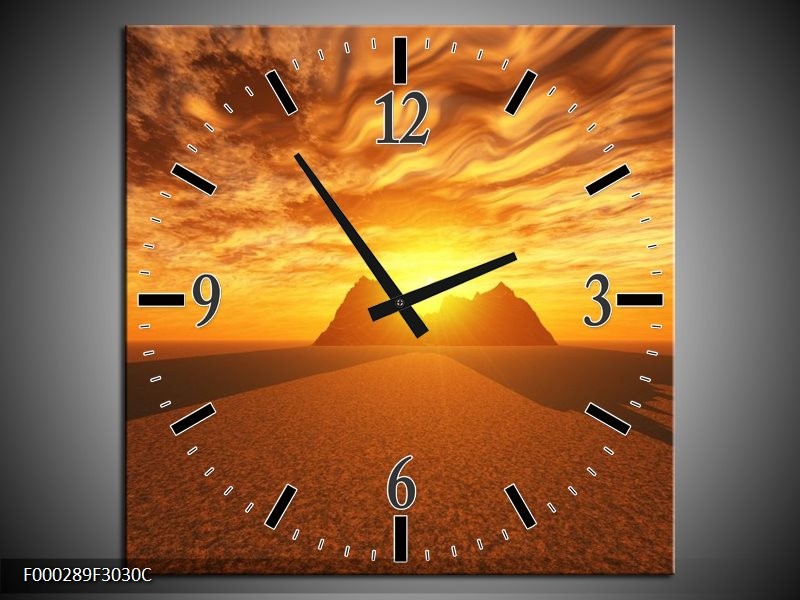 Klok schilderij Zonsondergang | Geel, Bruin, Goud | 30x30cm 1Luik