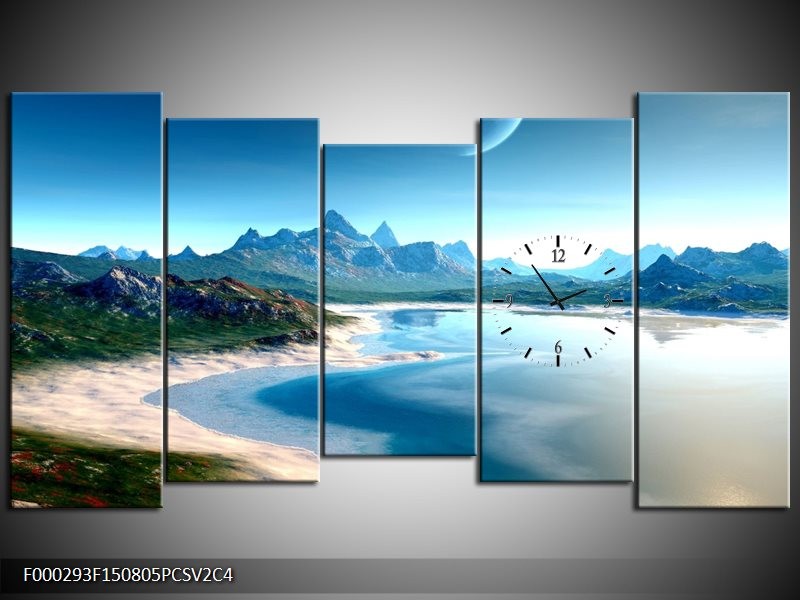 Klok schilderij Strand | Blauw, Groen, Crème | 150x80cm 5Luik