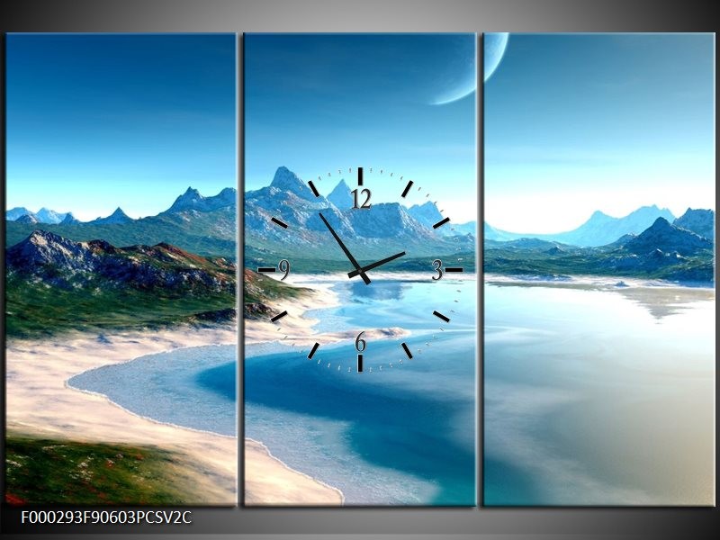 Klok schilderij Strand | Blauw, Groen, Crème | 90x60cm 3Luik