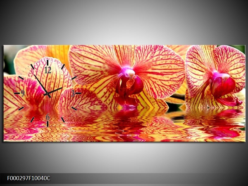 Klok schilderij Orchidee | Geel, Rood, Wit | 100x40cm 1Luik