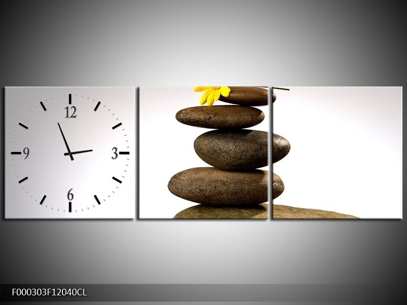 Klok schilderij Stenen | Geel, Grijs, Wit | 120x40cm 3Luik