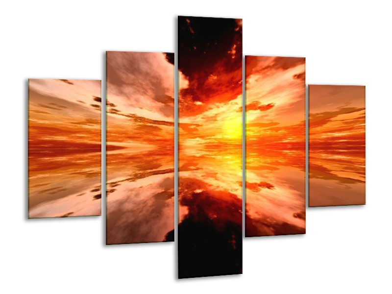 Glas schilderij Abstract | Rood, Geel, Oranje | 100x70cm 5Luik