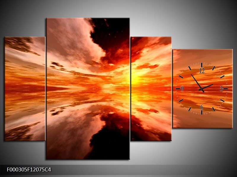 Klok schilderij Abstract | Rood, Geel, Oranje | 120x75cm 4Luik