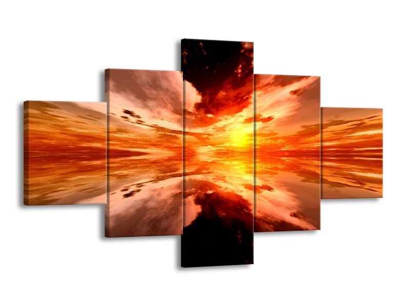 Glas schilderij Abstract | Rood, Geel, Oranje | 125x70cm 5Luik