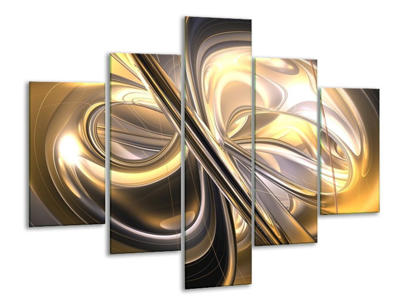 Glas schilderij Abstract | Goud, Zilver, Geel | 100x70cm 5Luik