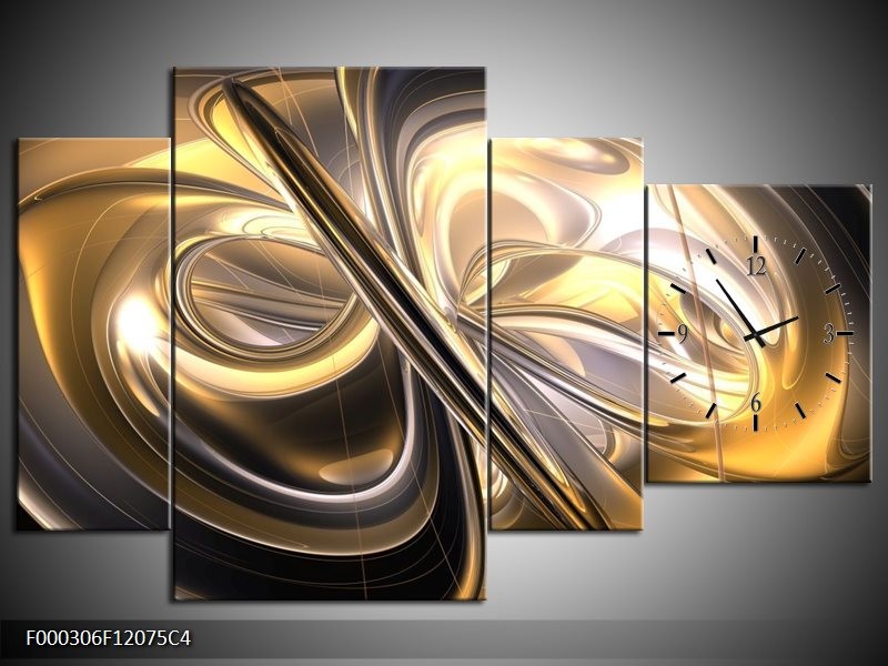 Klok schilderij Abstract | Goud, Zilver, Geel | 120x75cm 4Luik