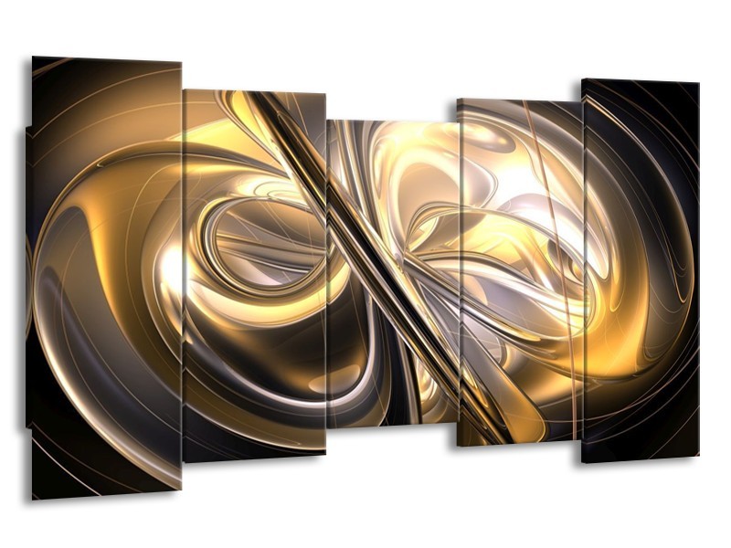 Canvas schilderij Abstract | Goud, Zilver, Geel | 150x80cm 5Luik
